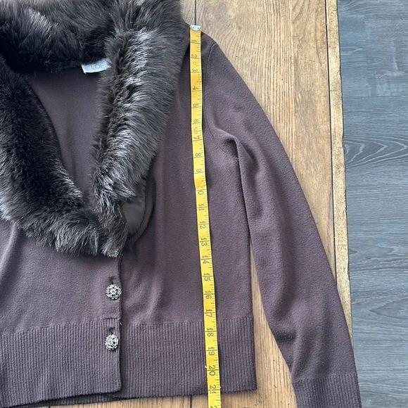 Ann Taylor Loft Brown Cardigan with Faux Fur Collar - Picture 9 of 10